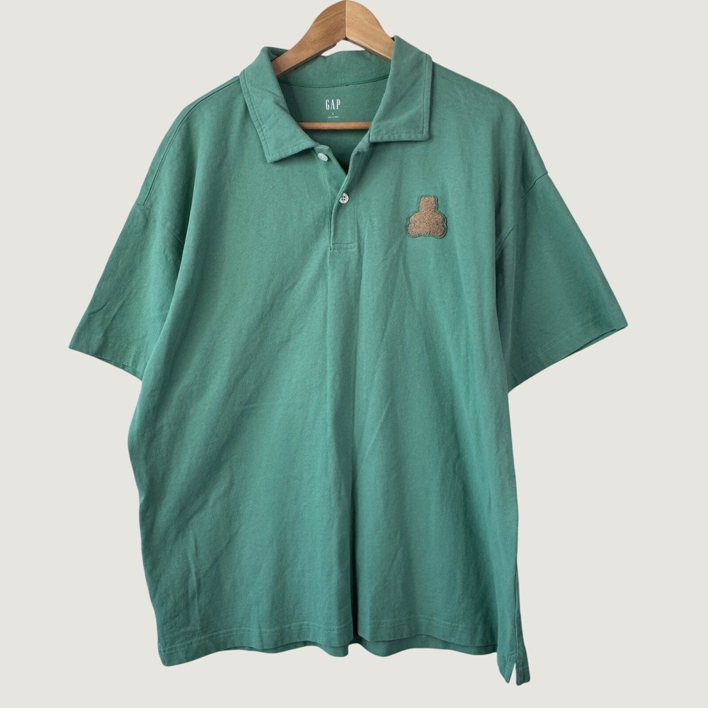Gap Polo Shirt Mens Large Green Bear Logo Short Sleeve Preppy Gorpcore Normcore
